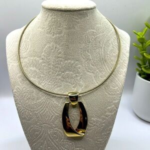 Liz Claiborne Choker Necklace  Gold Tone with Modern Pendant Big Bold Statement